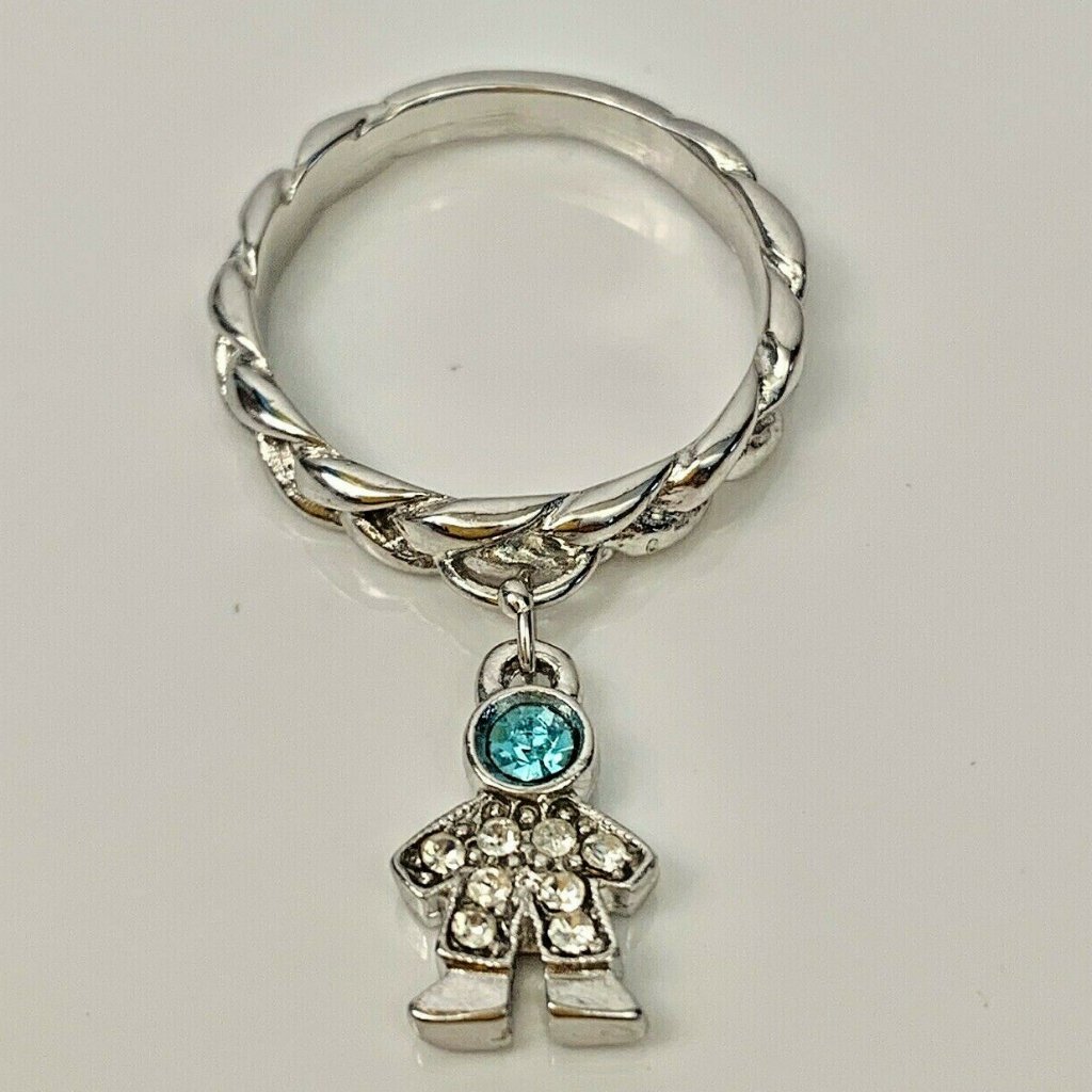Kirks Folly Silver Tone Baby Boy Blue Crystal Ring